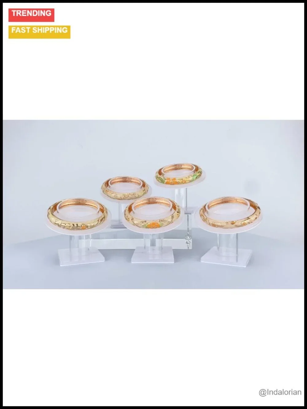 Enamel Bangle Bracelets Set of 5 Rose Floral Engraved Cloisonne Gold Plated